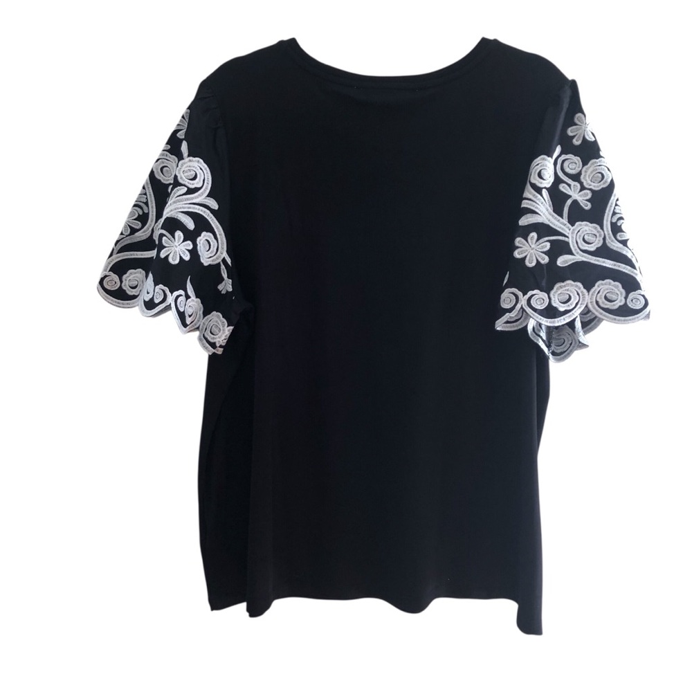 Catherine Malandrino Cotton Modal Embroidered Scallop Exaggerated Puff Sleeve 2X - Picture 4 of 14